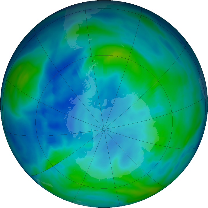 Antarctic ozone map for 04 May 2020